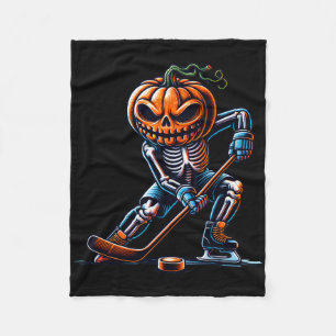 Skeleton Ice Hockey Halloween Pumpkin Hockey Mens  Fleece Blanket