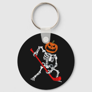 Skeleton Ice Hockey Halloween Pumpkin Hockey Mens Key Ring