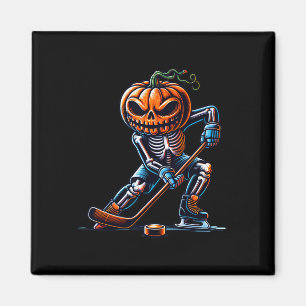 Skeleton Ice Hockey Halloween Pumpkin Hockey Mens  Magnet