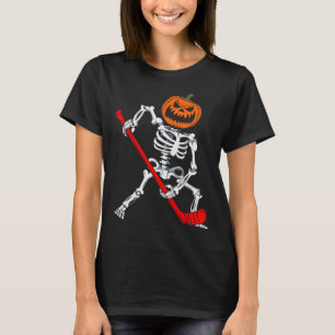 Skeleton Ice Hockey Halloween Pumpkin Hockey Mens T-Shirt