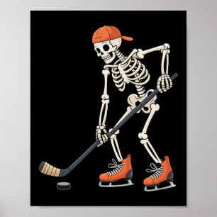 Skeleton Ice Hockey Men Boys Kids Halloween Costum Poster
