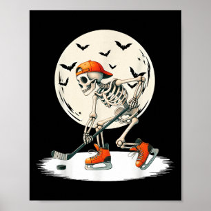 Skeleton Ice Hockey Moon Halloween Men Boys Kids  Poster