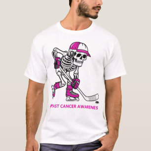 Skeleton Ice Hockey Pink Ribbon, funny gift T-Shirt