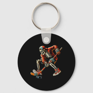 Skeleton Ice Hockey Player Cool Halloween Costume Key Ring