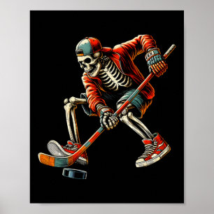 Skeleton Ice Hockey Player Cool Halloween Costume Poster