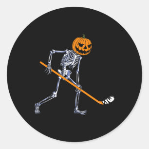 Skeleton Ice Hockey Pumpkin Halloween Costume Men Classic Round Sticker