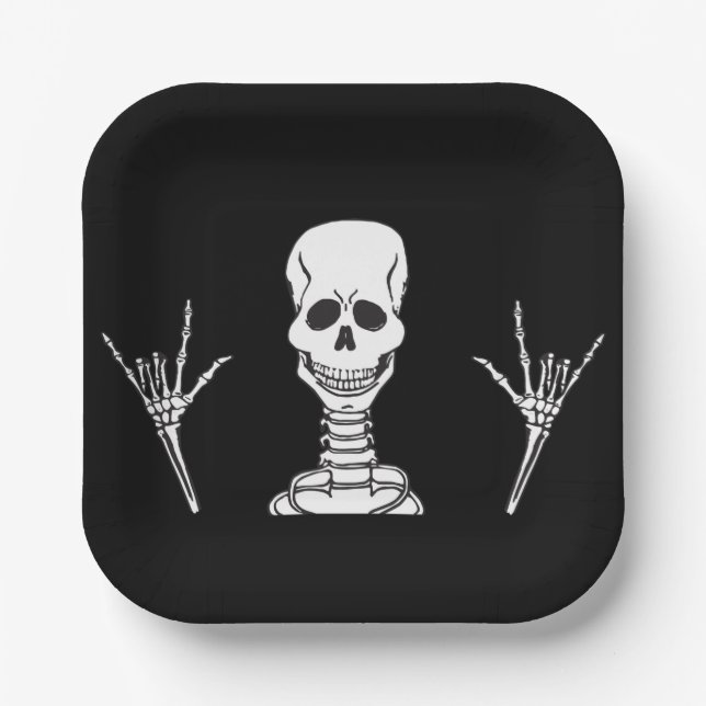 Skeleton ILY square party plates (Front)