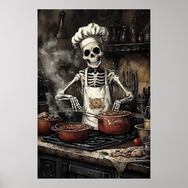 Skeleton In Kitchen Print, Victorian Kitchen Poster (Front)