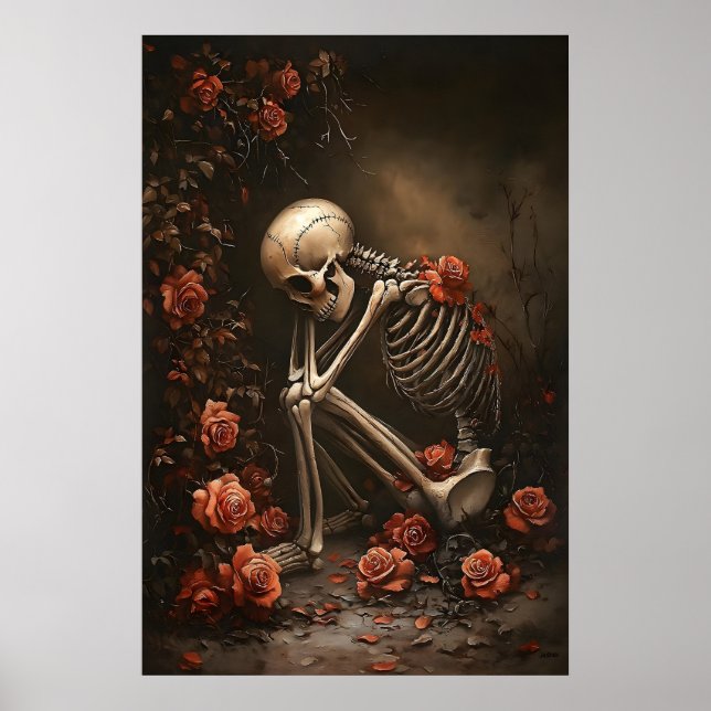 Skeleton In Roses Print, Gothic Halloween Poster (Front)