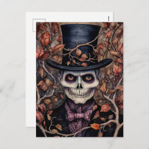 Skeleton in Style Halloween Postcard