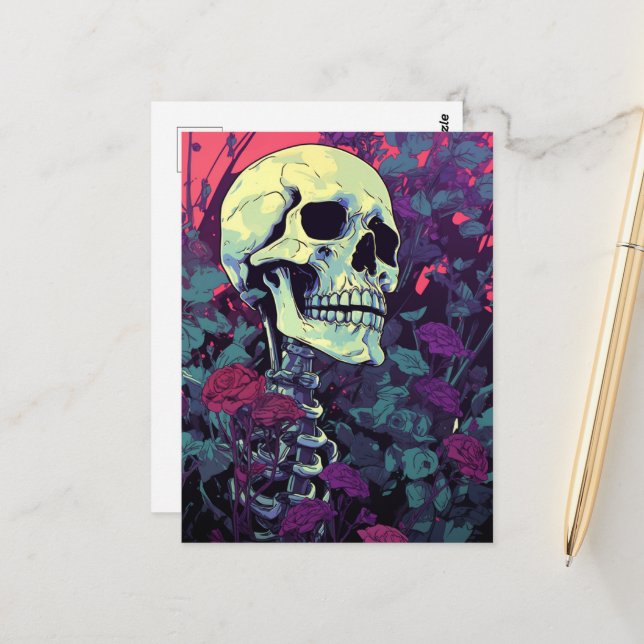 Skeleton in the Flowers Postcard (Front/Back In Situ)