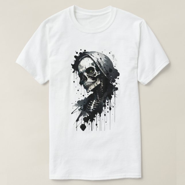 Skeleton Ink Splatter Halloween T-Shirt (Design Front)