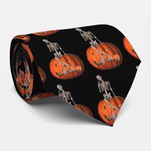 Skeleton Jack O Lantern Funny Halloween Tie