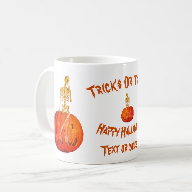 Skeleton Jack O Lantern Halloween Personalised Coffee Mug (Front Left)