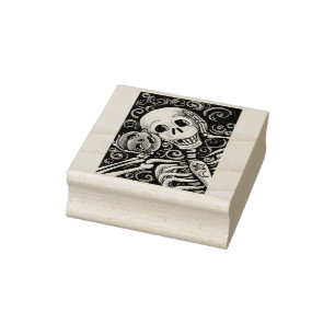 SKELETON & JACK O LANTERN, HALLOWEEN RUBBER STAMP