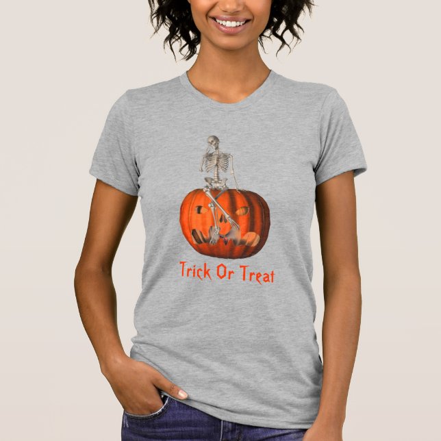 Skeleton Jack O Lantern Halloween T-Shirt (Front)