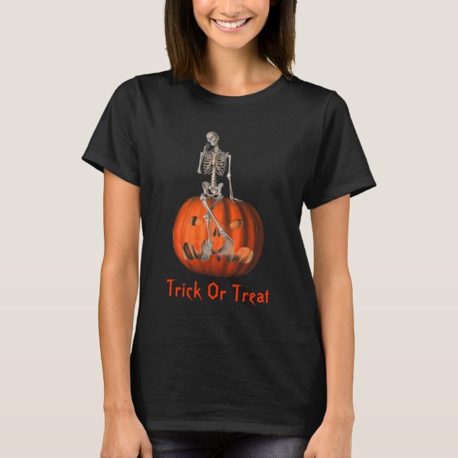 Skeleton Jack O Lantern Halloween T-Shirt (Front)