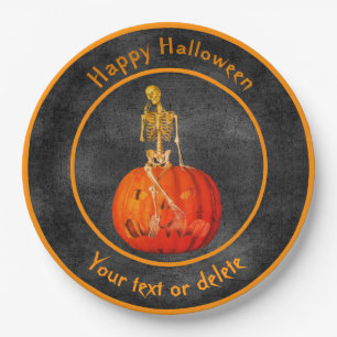 Skeleton Jack- O'-Lantern Personalized Halloween Paper Plate