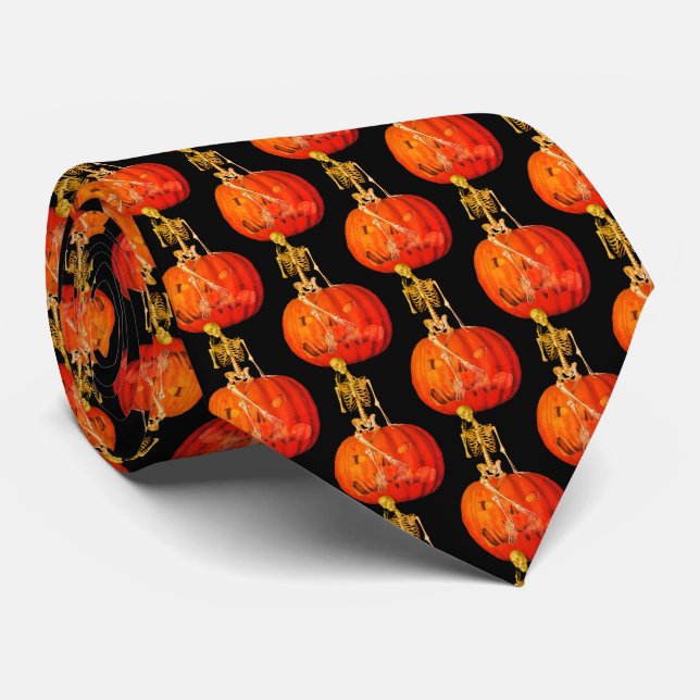 Skeleton Jack O Lantern Pumpkin Halloween Funny   Tie (Rolled)