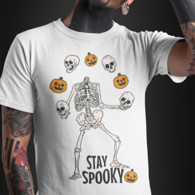 Skeleton Joggling His Skull and Pumpkin Halloween T-Shirt (Creator Uploaded)