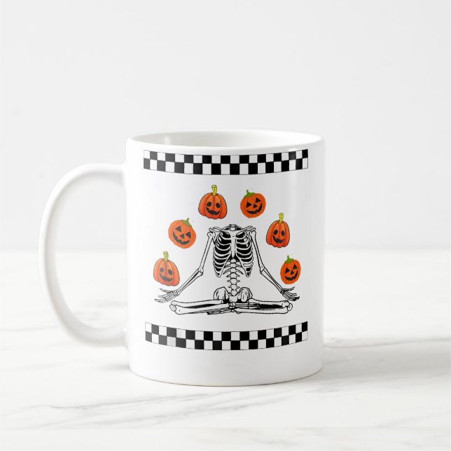 Skeleton Juggling Pumpkin Head Funny Skeleton Hall Coffee Mug (Left)