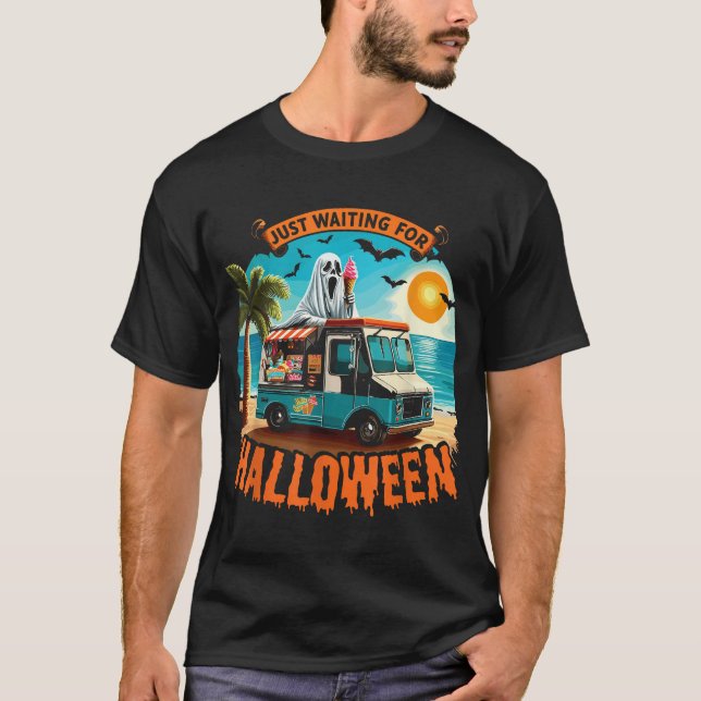 Skeleton Just Waiting For Halloween Halloween  T-Shirt (Front)