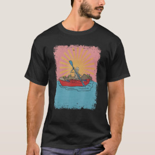 Skeleton Kayak On The Lake At Sunset Retro Boatin T-Shirt