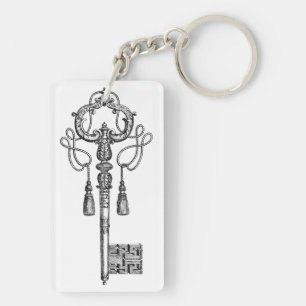 Skeleton key antique black and white elegant  key ring