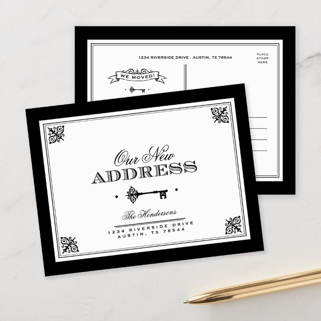Skeleton Key | Black and White New Address Announcement Postcard (Creator Uploaded)