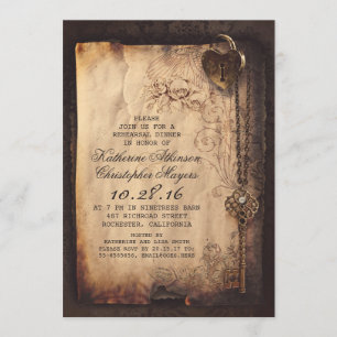 skeleton key heart lock rehearsal dinner invite