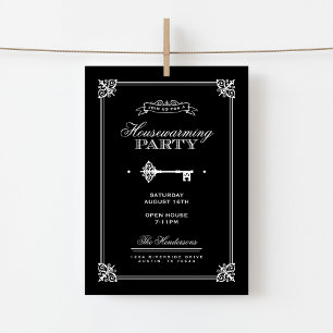 Skeleton Key Housewarming Party Black and White Invitation