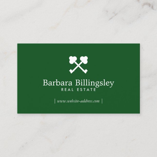 Skeleton Key Logo Real Estate, Broker Dark Green Business Card (Front)