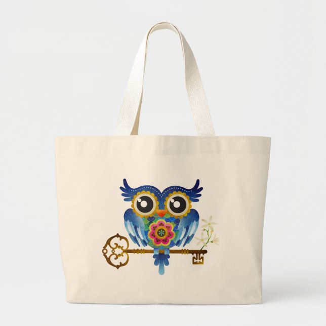 Skeleton Key Owl Large Tote Bag (Front)