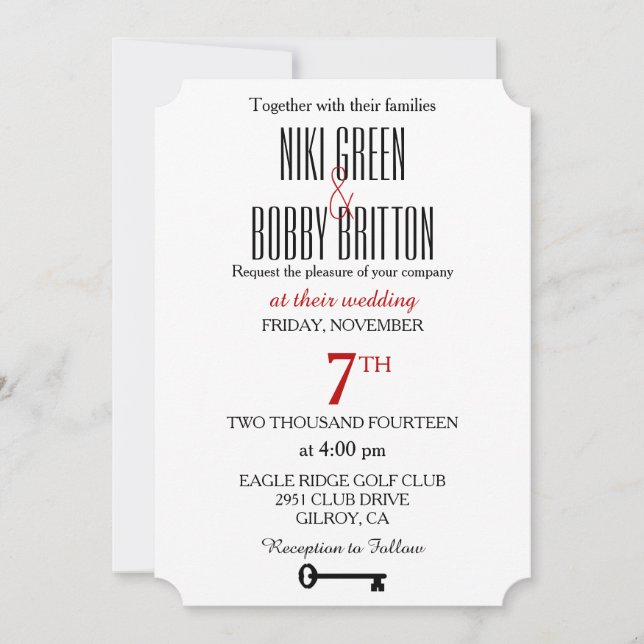 Skeleton Key Wedding Invitation (Front)