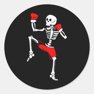 Skeleton Kickboxing Fighter Muay Thai  Classic Round Sticker
