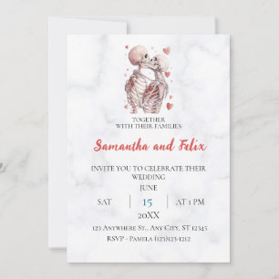 Skeleton Kiss Marble Wedding Invitation