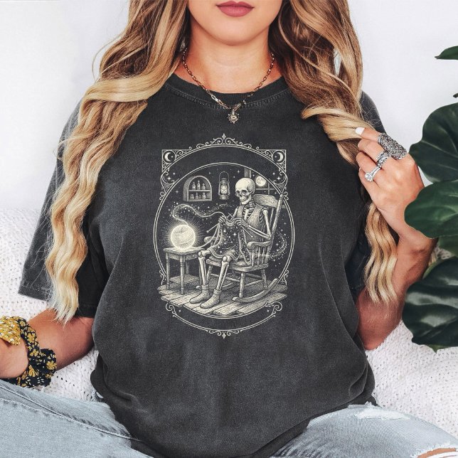 Skeleton Knitting Celestial Yarn Gothic Moon Decor T-Shirt (Creator Uploaded)