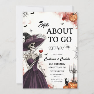 Skeleton Lady Halloween Cocktail Party Invitation