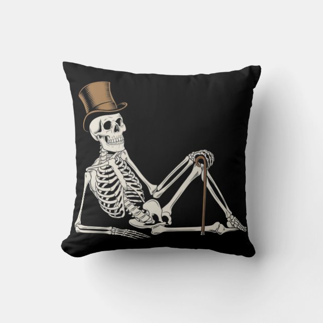 Skeleton Laying Down Black Halloween Accents  Cushion (Front)