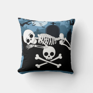 Skeleton Laying Down Black Halloween Lumbar Cushion