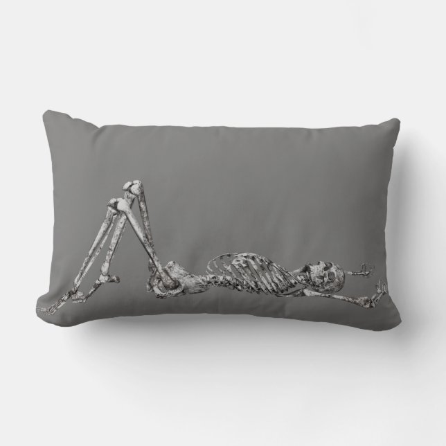 Skeleton Laying Down Black  Halloween  Lumbar Cushion (Front)