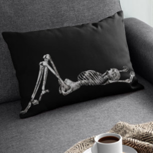 Skeleton Laying Down Black  Halloween Lumbar Cushion
