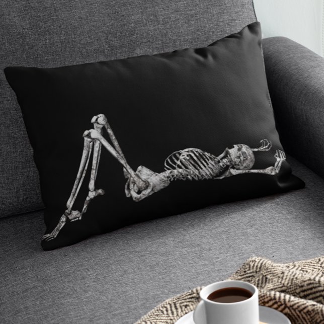 Skeleton Laying Down Black  Halloween Lumbar Cushion (Creator Uploaded)