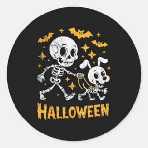 Skeleton Leads Dog Funny Skull Pet For Halloween C Classic Round Sticker
