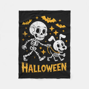 Skeleton Leads Dog Funny Skull Pet For Halloween C Fleece Blanket