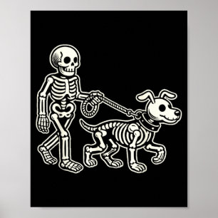 Skeleton Leads Dog Funny Skull Pet for Halloween Poster