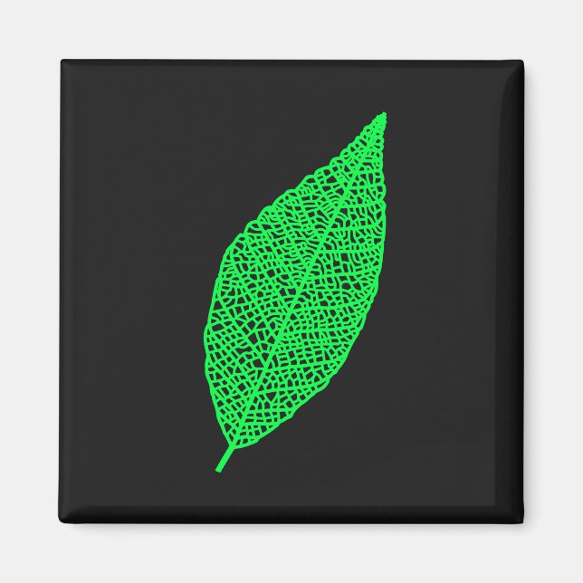 Skeleton Leaf line art black and green  Magnet (Front)