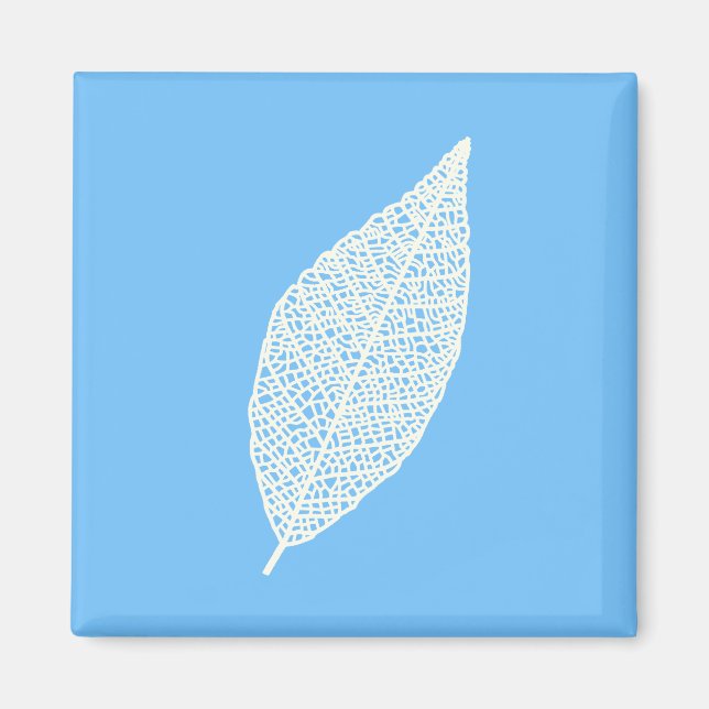 Skeleton Leaf line art blue and white Magnet (Front)