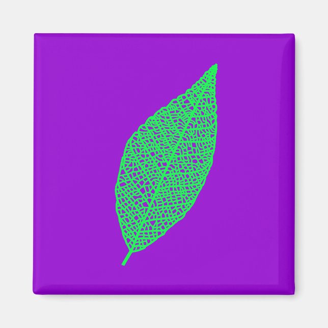 Skeleton Leaf line art purple and green Magnet (Front)