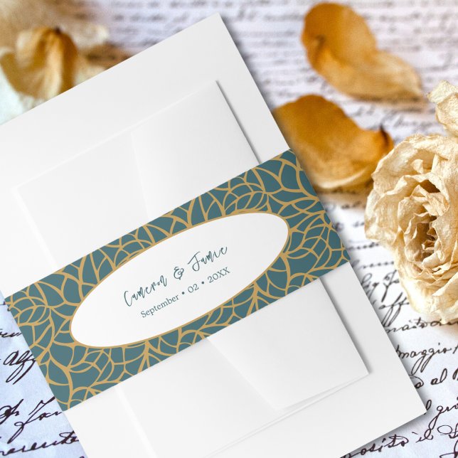 Skeleton Leaves Aztec Gold Colour & Police Blue Invitation Belly Band (Skeleton Leaves Aztec Gold Color & Police Blue Invitation Belly Band)